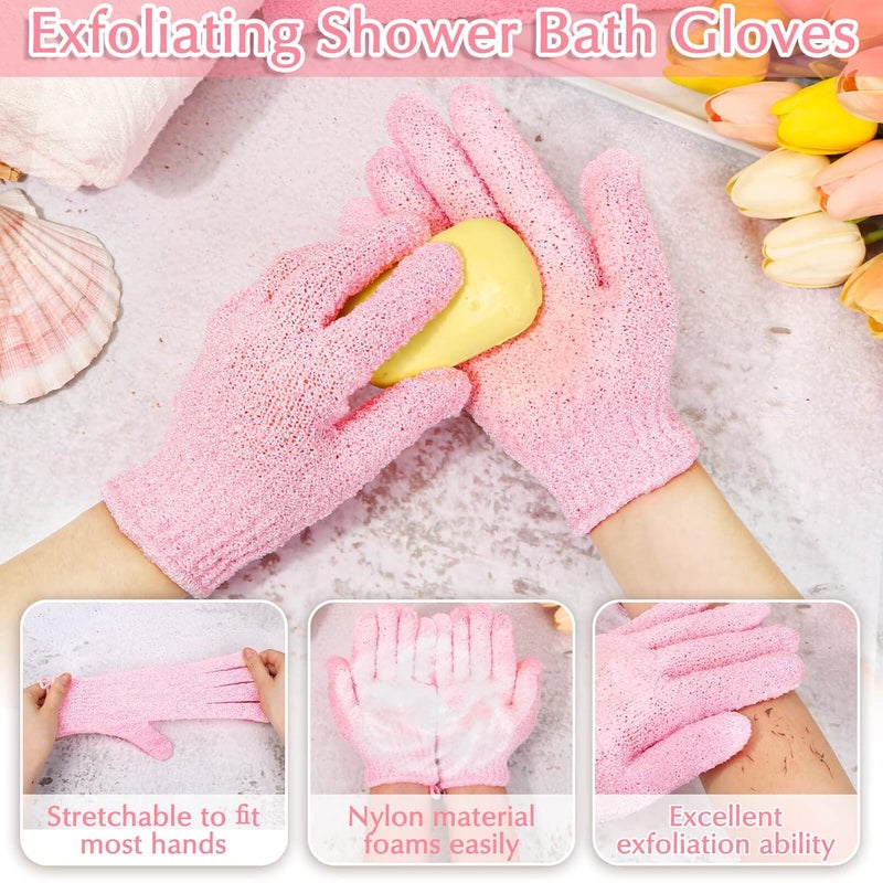 anezus Exfoliating Shower Bath Gloves Back Scrubber Set for Body, Face, Shower, Bath, Scrub and Exfoliator (Pink) - Image 3